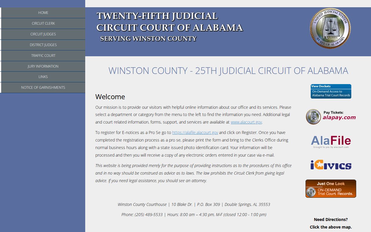 Winston County 25th Judicial Circuit court access page
