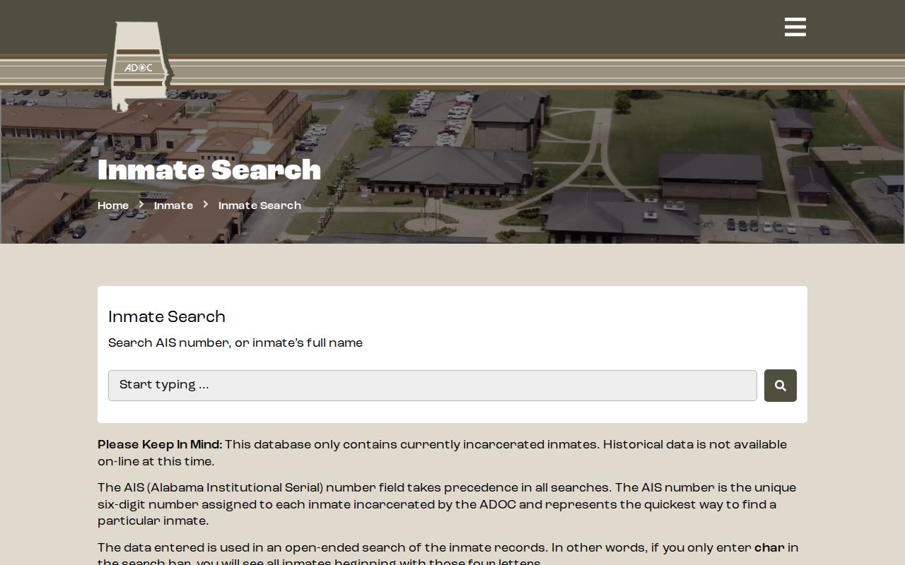 Alabama Department of Corrections inmate search for state custody