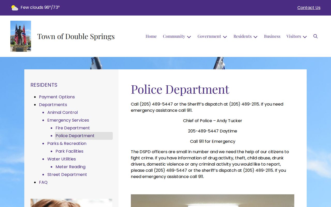 Official Double Springs Police Department page for recent arrest record contacts