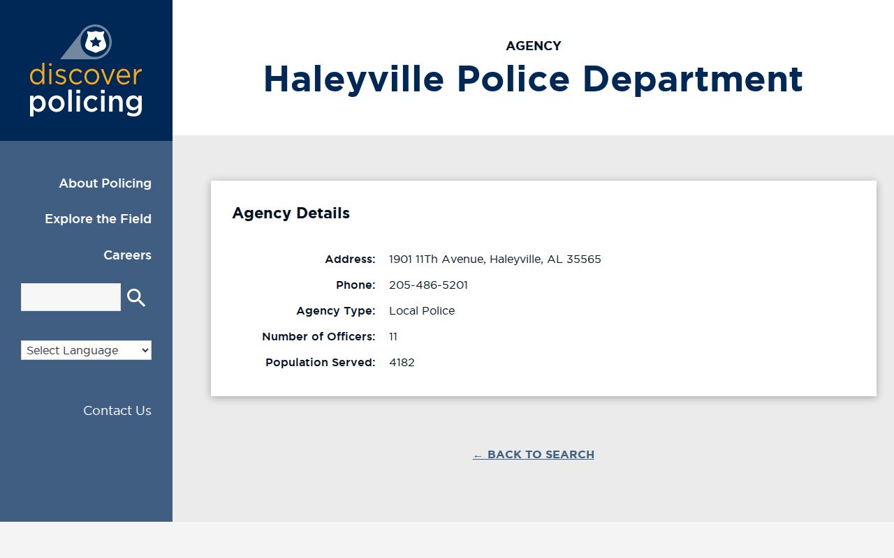Haleyville Police Department directory for Haleyville recent arrest contacts