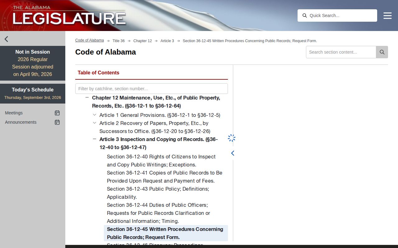 Alabama written records request law relevant to Winston County bookings