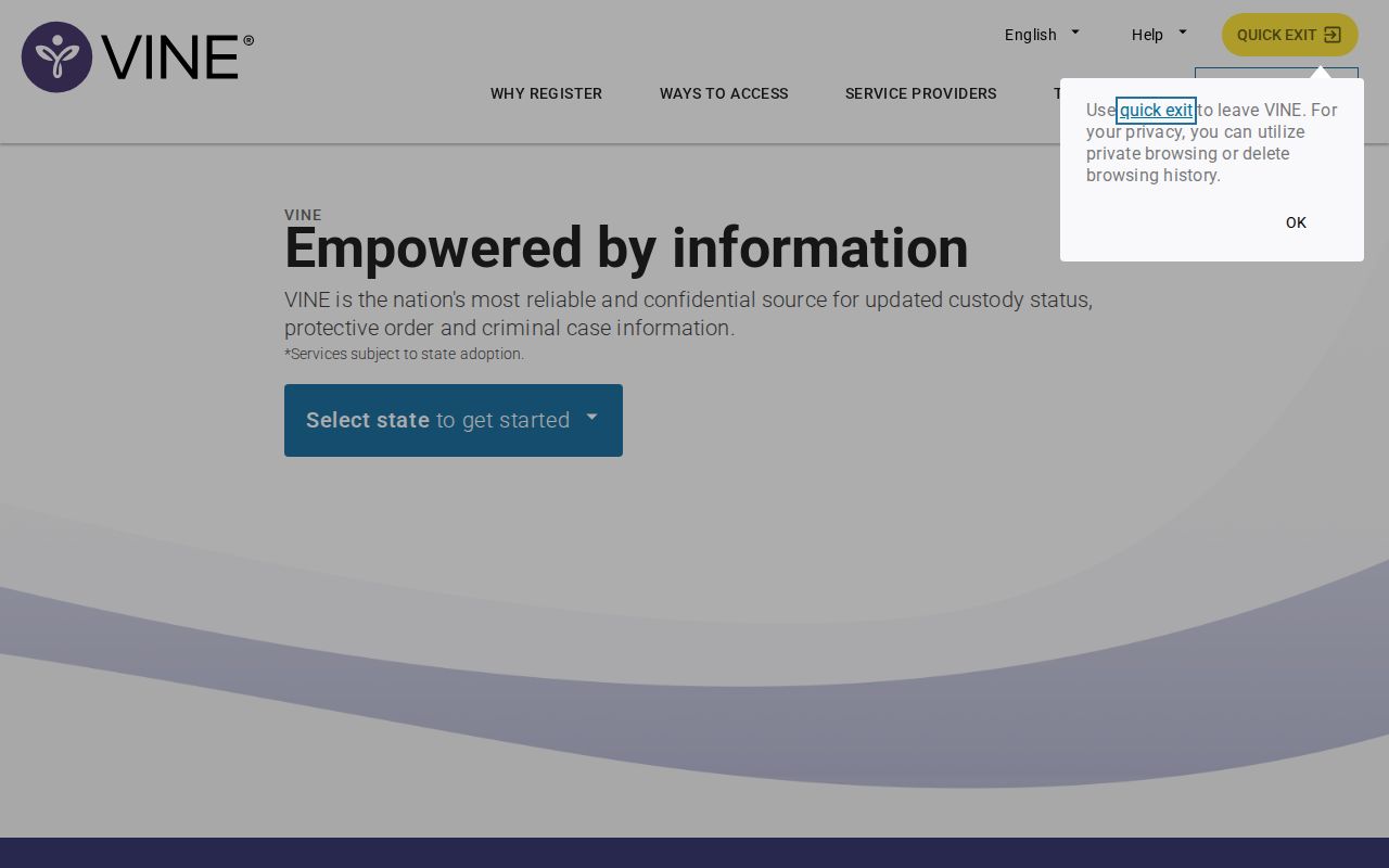 VINELink custody search entry screen for an Alabama person search